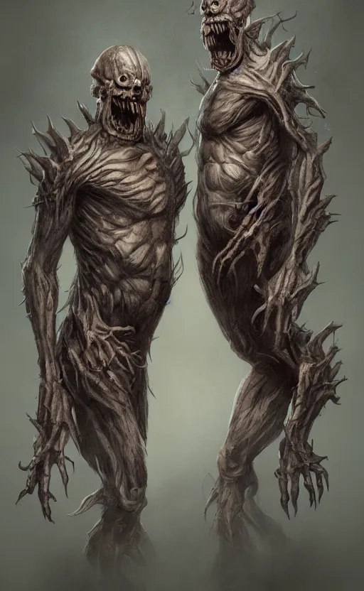 Image similar to full body portrait of of a two headed monster smiley creepily, dynamic lighting, photorealistic, fantasy concept art, ambient lighting, atmospherical, stunning visuals, creative, cinematic, ultra detailed, trending on art station