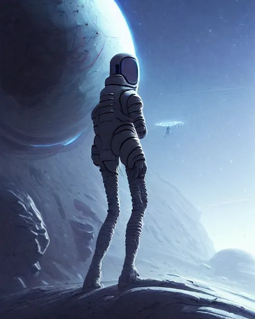 Prompt: professional ominous concept art of an astronaut walking on an alien planet by artgerm and greg rutkowski ( thin white border ). an intricate, elegant, highly detailed digital painting, concept art, smooth, sharp focus, illustration, in the style of cam sykes, wayne barlowe, igor kieryluk.