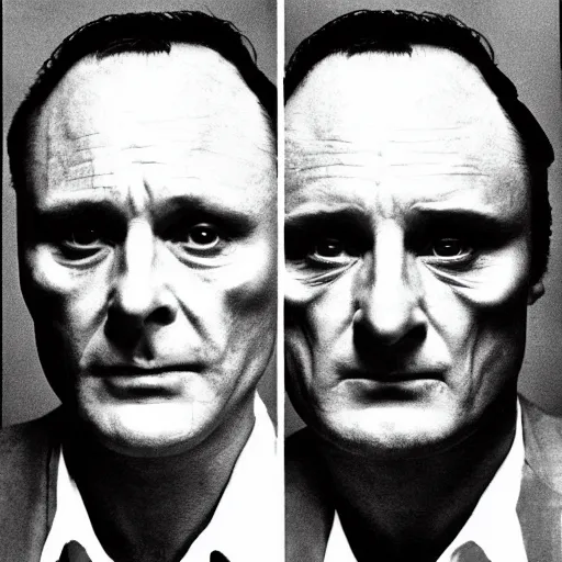 Prompt: Columbo, Hannibal Lecter, cinematic, faces on focus, symmetrical faces!!!, round symmetrical eyes!!!, kodak 2383 film