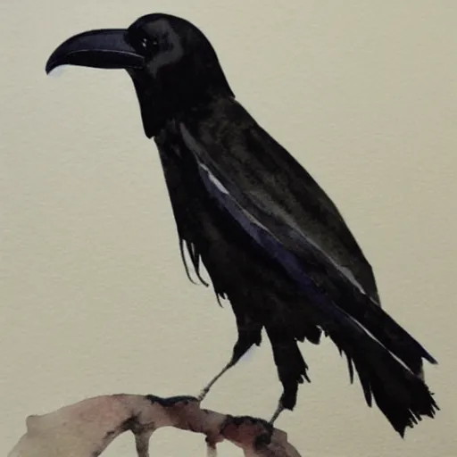 Prompt: water color painting of a raven