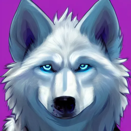 Image similar to furry ( fandom ) art of a cute anthropomorphic white wolf with blue accents and blue eyes, digital art, painting, trending on furaffinity