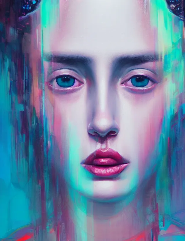 Image similar to blurred background. close-up portrait of a goddess in crown, by Alex Garant, Afarin Sajedi and Alena Aenami. unreal engine