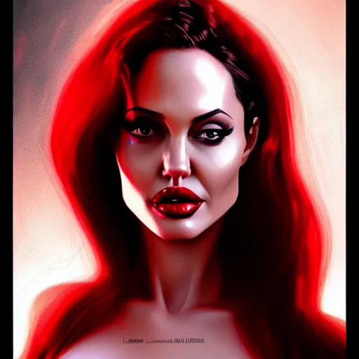 Image similar to angelina jolie as jessica rabbit red dress, character headshot portrait, sharp, digital matte painting, art by luis royo, greg rutkowski, wlop, dramatic lighting, trending on artstation