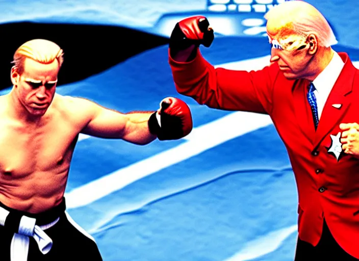 Prompt: joe biden fighting as a character in tekken 2