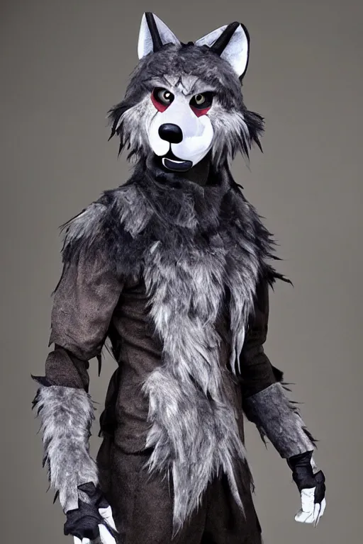 Image similar to an anthropomorphic wolf, fursuit!!!!, cosplay