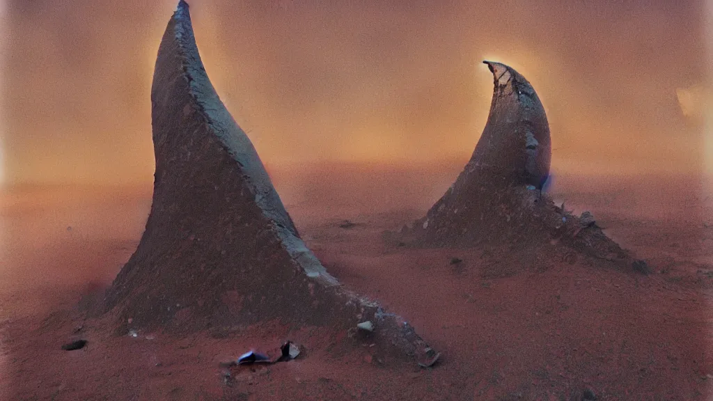 Image similar to mysterious sculpture of an alien crescent moon by paul lehr and john schoenherr, cinematic matte painting