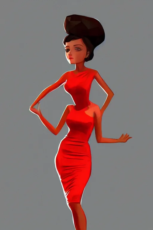 Image similar to full length including face illustration of very beautifully female looking like angelina jolly, shy pose, with amazing body figure, wearing tight short dress, tails haircut, digital painting, trending on art station and devian art, pop art, low polygons illustration