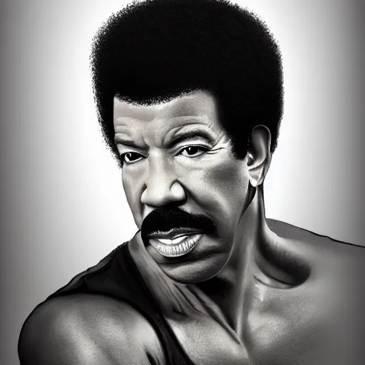 Image similar to Lionel richie with the physique of a body builder, hyper realistic, ultra detailed, cinematic, dynamic lighting, photorealistic, refined, intricate, digital art, digital painting, masterpiece, 8k