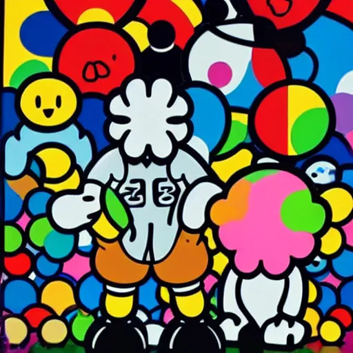 Image similar to kaws and murakami collaboration painting