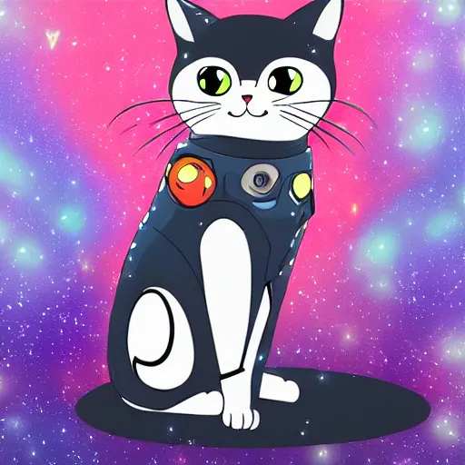 Image similar to an anime cat wearing a space suit, award winning digital art