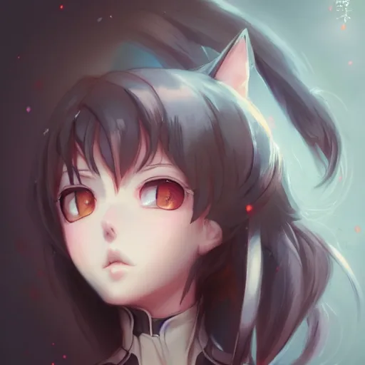 Image similar to anime portrait of a cat gitl as an anime girl by Stanley Artgerm Lau, WLOP, Rossdraws, James Jean, Andrei Riabovitchev, Marc Simonetti, and Sakimichan, trending on artstation