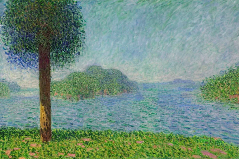 Image similar to minecraft the end by claude monet