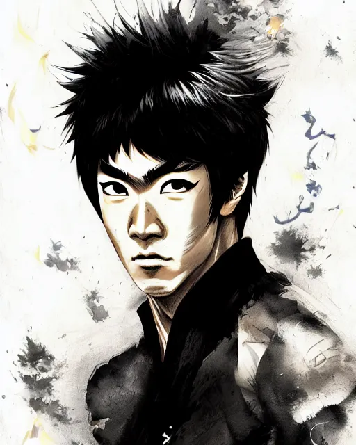 Image similar to anime portrait of Bruce Lee as an anime man by Stanley Artgerm Lau, WLOP, Rossdraws, James Jean, Andrei Riabovitchev, Marc Simonetti, and Sakimichan, trending on artstation