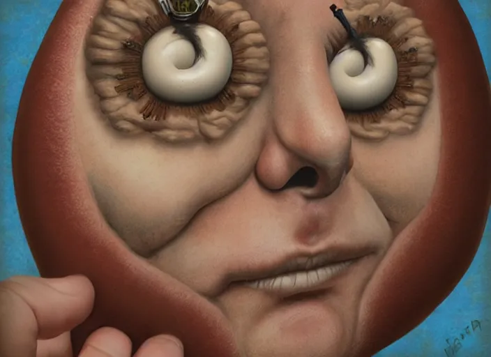 Image similar to the sheriff donut head, lowbrow, matte painting, 3 - d highly detailed, in the style of mark ryden,