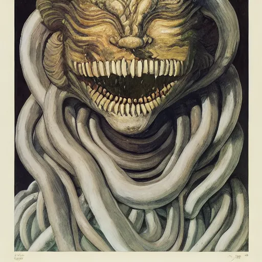 Image similar to a snake snake disguised as a lion head neck neck head mane tall long viper teeth head eyes giorgio de chirico peter doig greg rutkowski lucian freud arsen savadov dan witz vik muniz