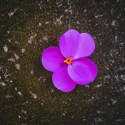 Image similar to closeup photo of 1 lone purple petal flying above a city city park, aerial view, shallow depth of field, cinematic, 8 0 mm, f 1. 8