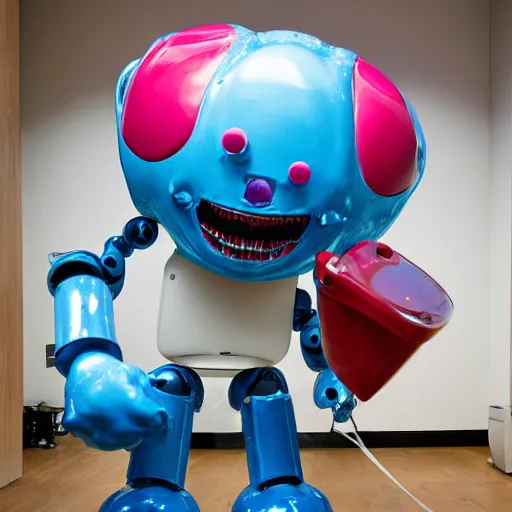 Image similar to single crazy melting plastic toy Pop Figure Robot monster, in a Studio hollow, by jeff koons, by david lachapelle