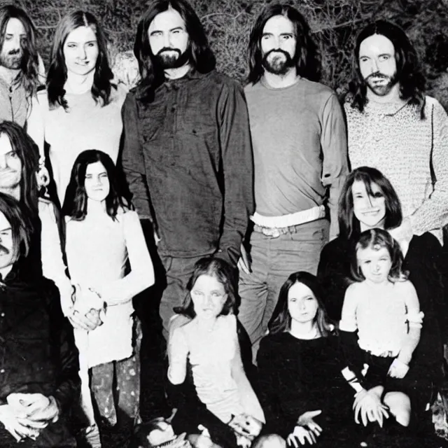 Prompt: the manson family christmas photo