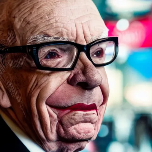 Image similar to Rupert Murdoch as The Joker, Rupert Murdoch, satan, portrait photography, depth of field, bokeh