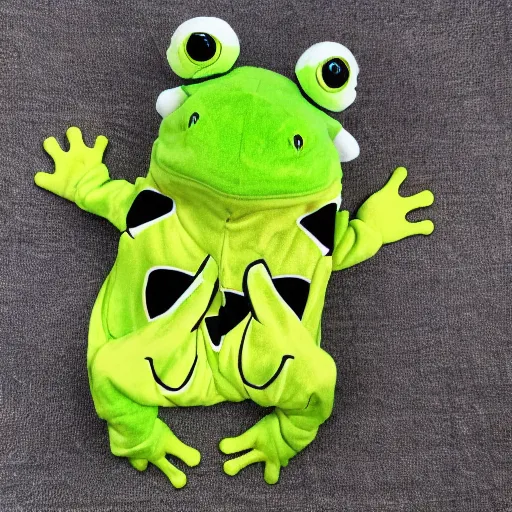 Image similar to frog kigurumi, 8k, realistic