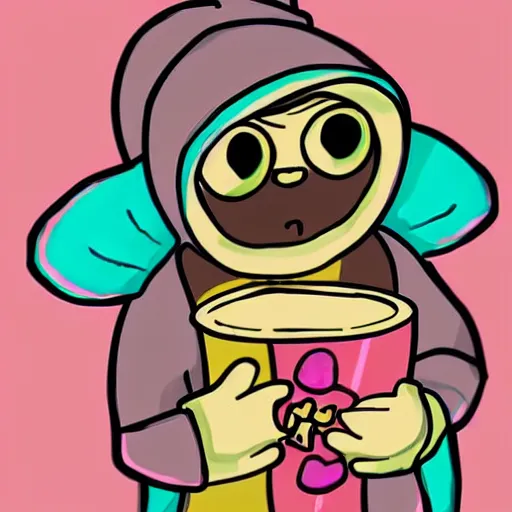 Prompt: Cute moth wearing a hoodie and drinking boba tea, pastel colors, lighthearted, adorable, digital art