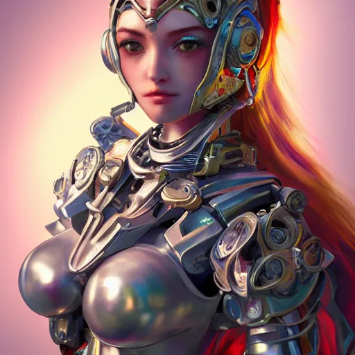 Image similar to studio portrait of lawful good colorful female holy mecha paladin absurdly beautiful, elegant, young sensual graceful woman, ultrafine hyperrealistic detailed face illustration by kim jung gi, irakli nadar, intricate linework, sharp focus, bright colors, matte, octopath traveler, final fantasy, unreal engine highly rendered, global illumination, radiant light, intricate environment