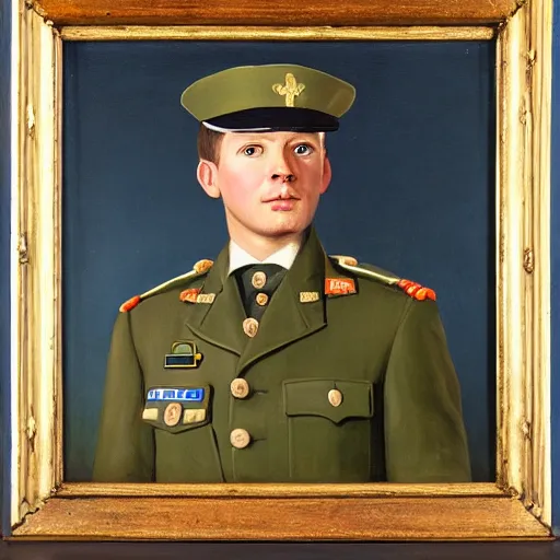 Image similar to portrait of a gerbil in a military uniform, oil painting