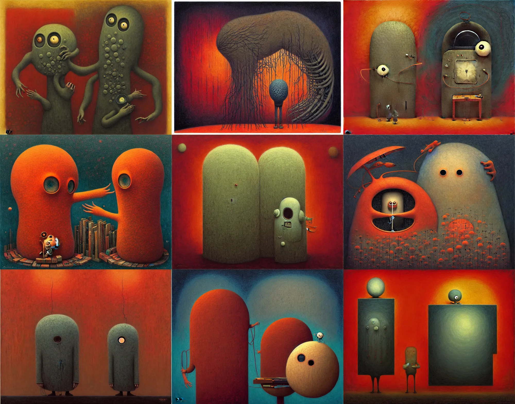 Prompt: ( ( ( ( the fear ) ) ) ) by shaun tan!!!!!!!!!!!!!!!!!!!!!!!!!!!, overdetailed art, colorful, artistic record jacket design