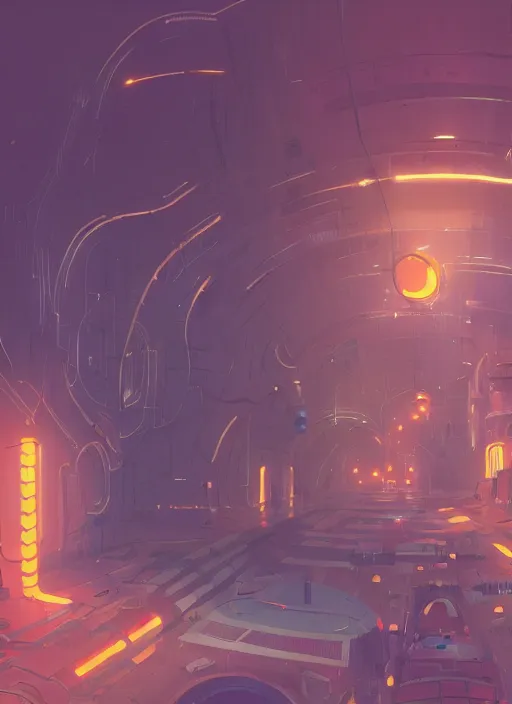 Prompt: underground futuristic tunnel, nuclear powered, detailed, futuristic, cory loftis, james gilleard, atey ghailan, makoto shinkai, goro fujita, studio ghibli, rim light, exquisite lighting, clear focus, very coherent, plain background