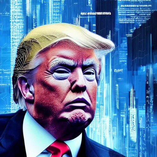 Prompt: very detailed portrait of donald trump cyberpunk style, sharp focus, detailed, coherent