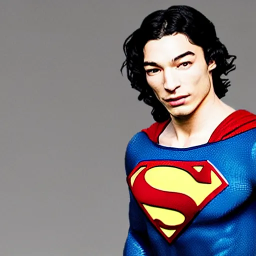 Prompt: Ezra Miller as Superman, real photo