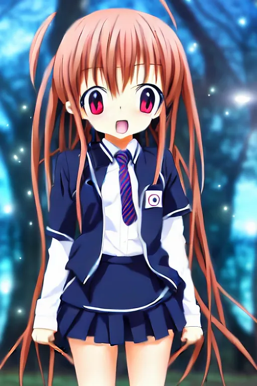 Image similar to full body anime portrait of a cute android girl round eyes long hair dressed in a school uniform inside the school cinematic stunning highly detailed 4 k anatomically correct