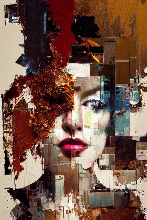 Image similar to a beautiful glitched painting by robert proch of a woman in a glitched bathroom, metal rust and plaster materials, pixel sorting, color bleeding, brushstrokes by jeremy mann, still life, dark colors
