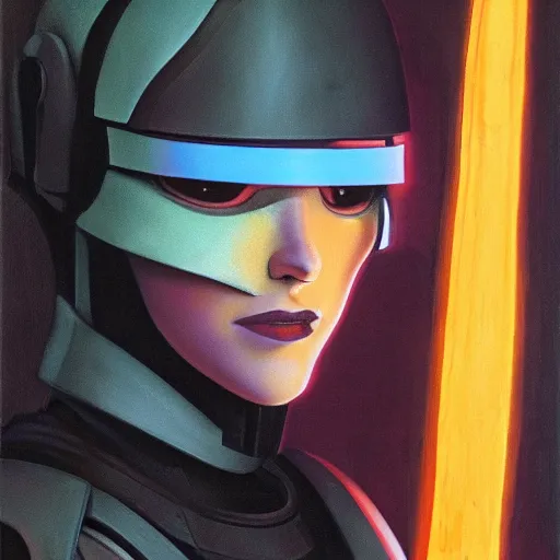 Image similar to Sabine wren concept art painting by Ralph McQuarrie dynamic mood painting