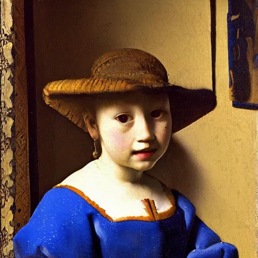 Image similar to high quality high detail painting by johannes vermeer, portrait of a girl in the street, hd, photorealistic lighting