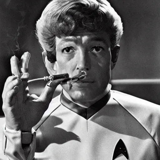 Image similar to Ganja smoking star trek engineer in a fight against bogus space beetles