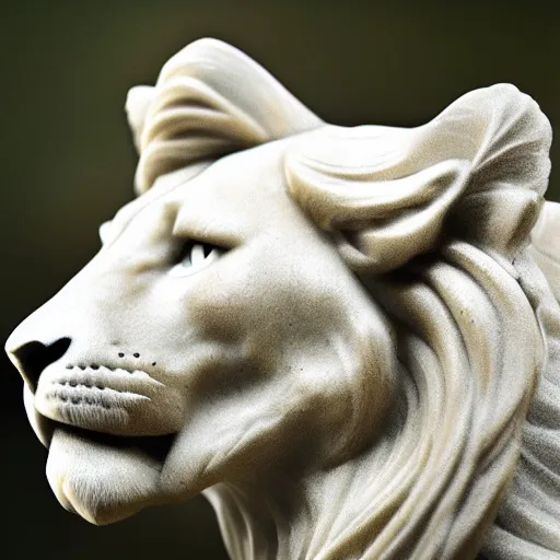 Image similar to a marble statue of a magnificent lioness, high detalle, 4k