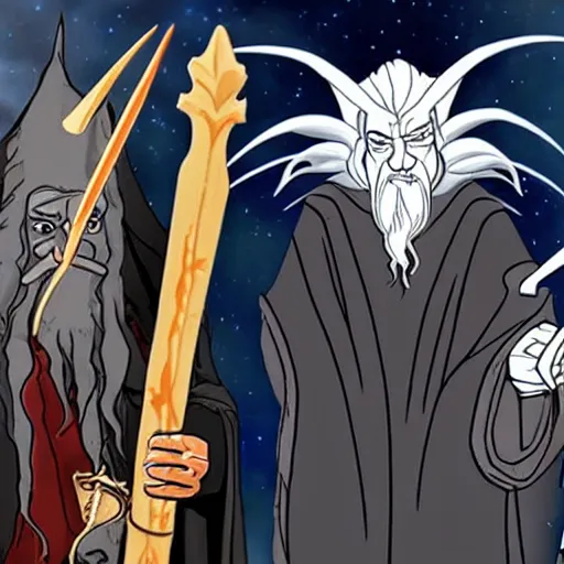 Image similar to gandalf in the cartoon metal band metalocalypse