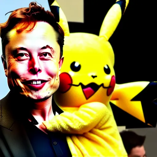 Image similar to elon musk wearing a pikachu costume