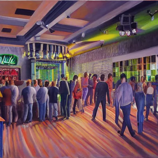 Prompt: a hyperrealistic painting of a nightclub