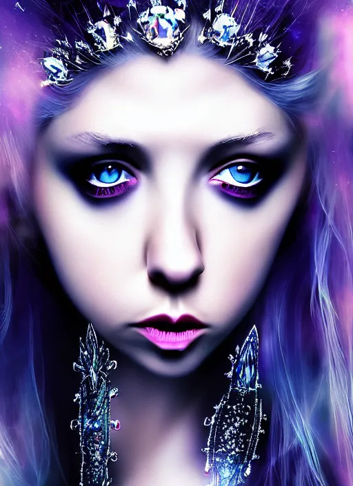 Image similar to elegant teen Taylor Momsen as empress of pulsar stars. ultra detailed painting at 16K resolution and amazingly epic visuals. epically beautiful image. amazing effect, image looks gorgeously crisp as far as it's visual fidelity goes, absolutely outstanding. vivid clarity. ultra. iridescent. mind-breaking. mega-beautiful pencil shadowing. beautiful face. Ultra High Definition. godly shading diffusion. amazingly crisp sharpness. photorealistic 3D rendering on film cel processed twice..