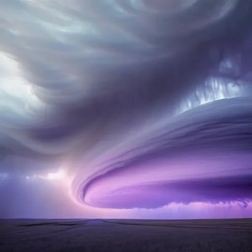 Image similar to amazing photo of a purple clouds in the shape of a tornado by marc adamus, beautiful dramatic lighting