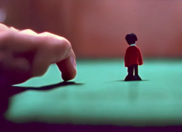 Image similar to 1 9 8 0 s cinematic screenshot cinestill portrait of a stop motion claymation film, green book, shallow depth of field, 1 8 mm, f 1. 8, film grain