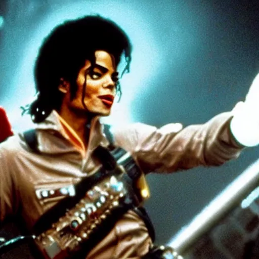 Image similar to stunning awe inspiring michael jackson as a ghostbuster in the movie ghostbusters, movie still 8 k hdr atmospheric lighting