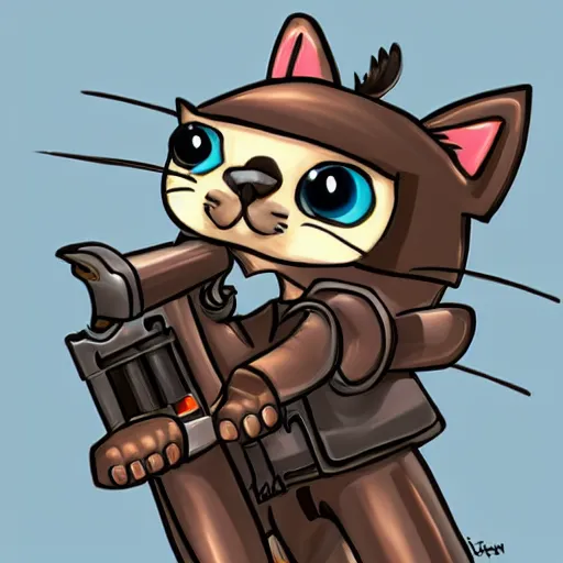 Prompt: realistic cute cat holding a giant minigun