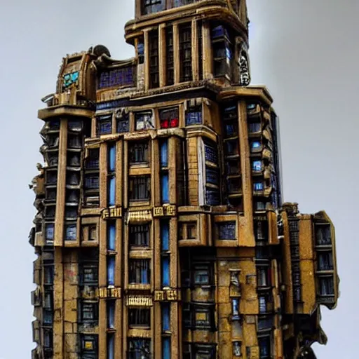 Prompt: soviet residential building in Warhammer 40k, complex imperial gothic steampunk architecture, epic, dramatic lighting