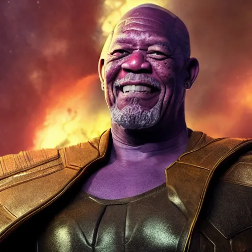 Prompt: morgan freeman as thanos, hd 4k photo