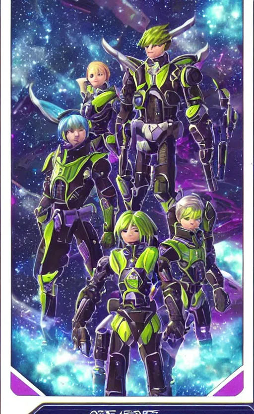 Image similar to the front of a scifi trading card, high details, high resolution, phantasy star online style