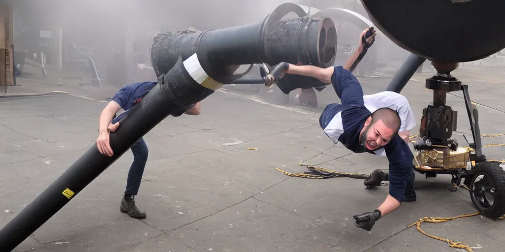 Prompt: andrew tate being fired out of a cannon