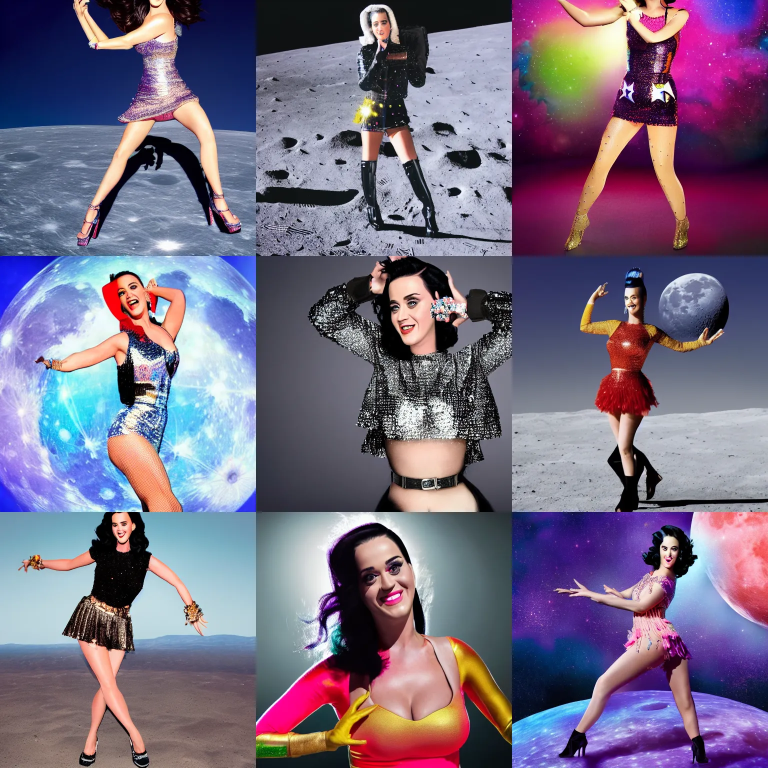 Prompt: katy perry dancing on the moon hd photo portrait